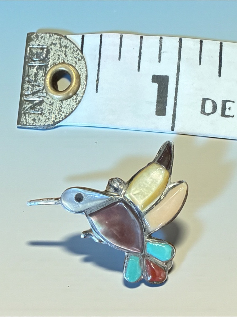 Vintage Zuni Sterling Silver Hummingbird Brooch Pendant Multi-Stone Inlay - Picture 4 of 4